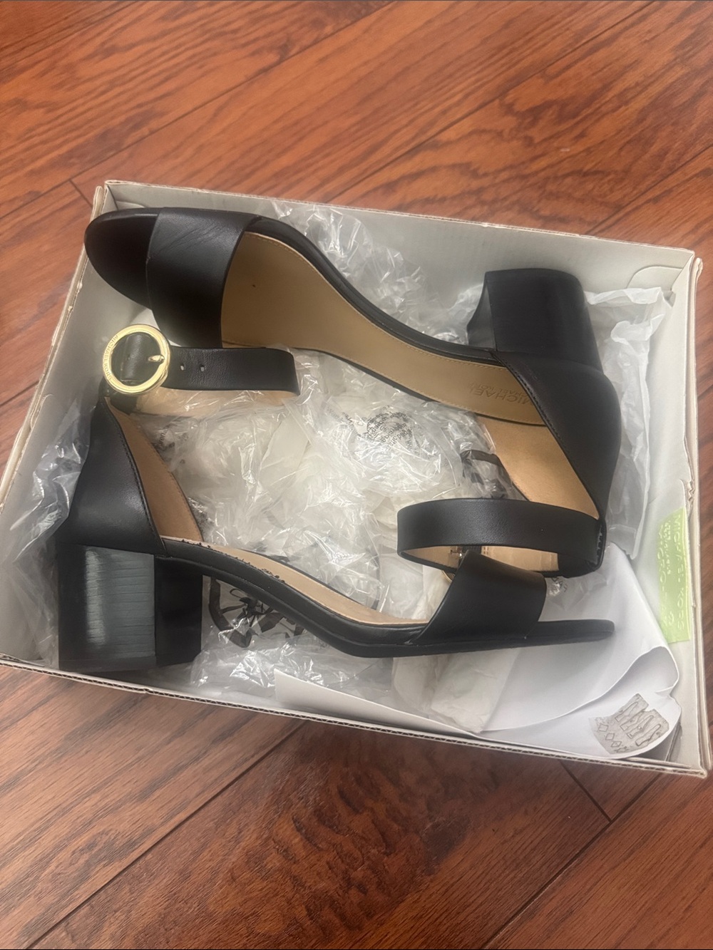 Michael Michael Kors Black Block Heel Sandals with Gold Buckle - Picture 11 of 11